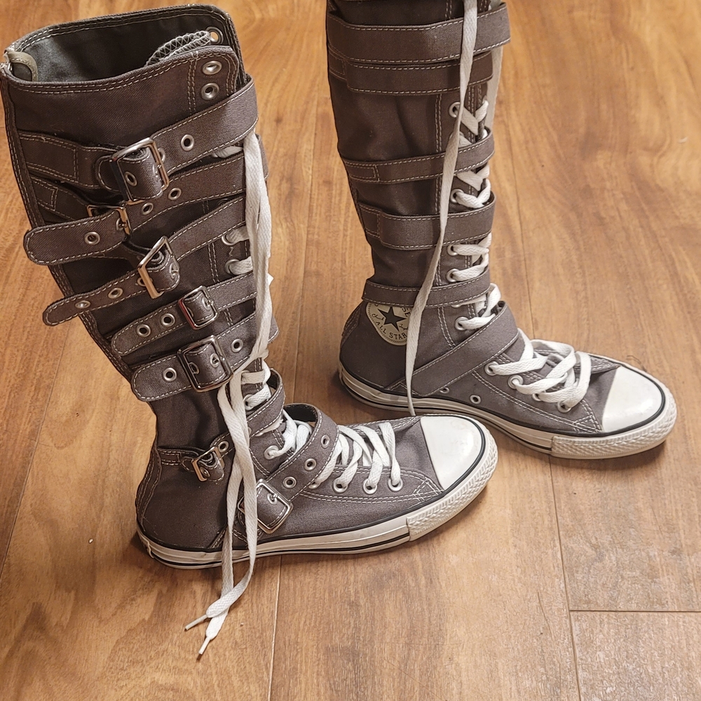 RARE Converse Bondage Knee High Sneakers Womens Size 8 Men Size 6 Grey/White.